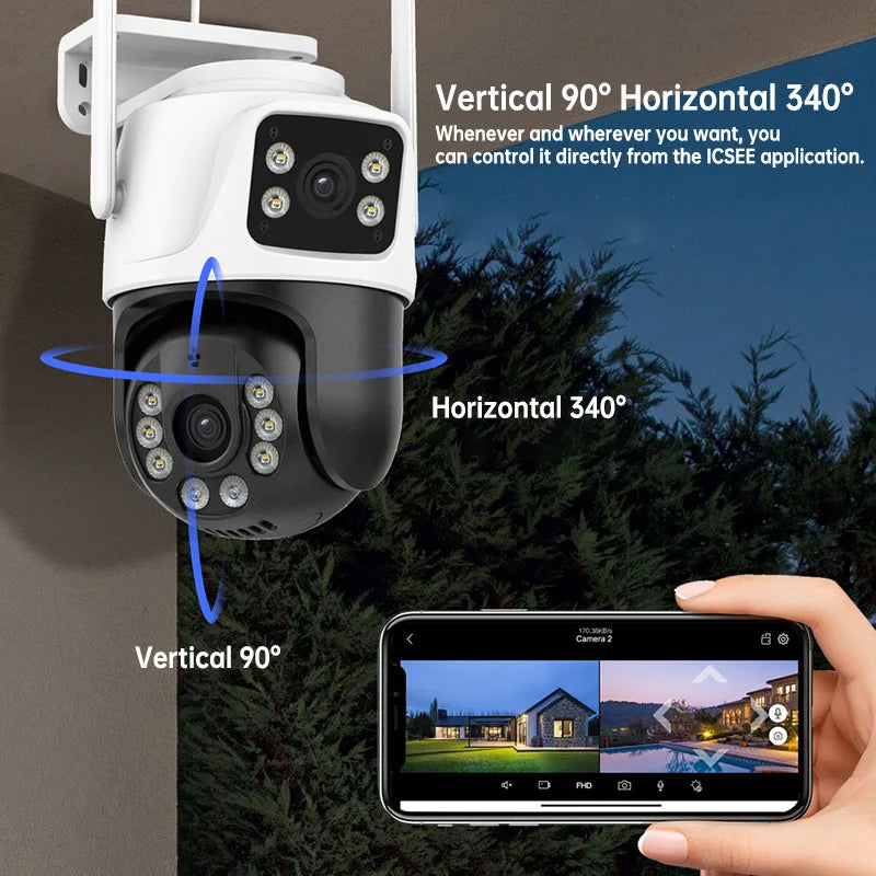 Wistino Icsee Dual Lens Wifi Smart Camera Outdoor Waterproof Gun Ball Linkage Home Wifi Security Camera