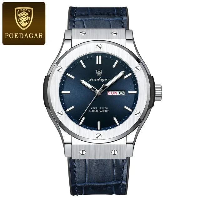 POEDAGAR 952 Fashion Men's Watches Trend Classic New Quartz Watch for Man Waterproof Luminous Week Date Wristwatch Leather