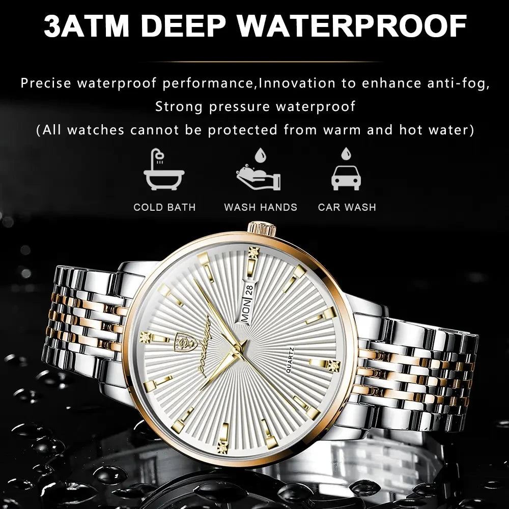Luxury POEDAGAR 994 Men Watch Business Men's Watches Waterproof Luminous Day Week Stainless Steel Quartz Wristwatches Man Reloj