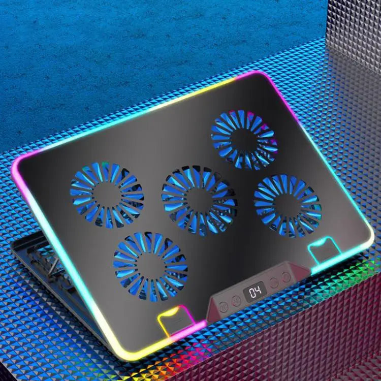 New Hot Seller Metal RGB Light Gaming Effect Air-Cooled Five Fans Folding Laptop Cooler Stand High Performance 17'' Stock
