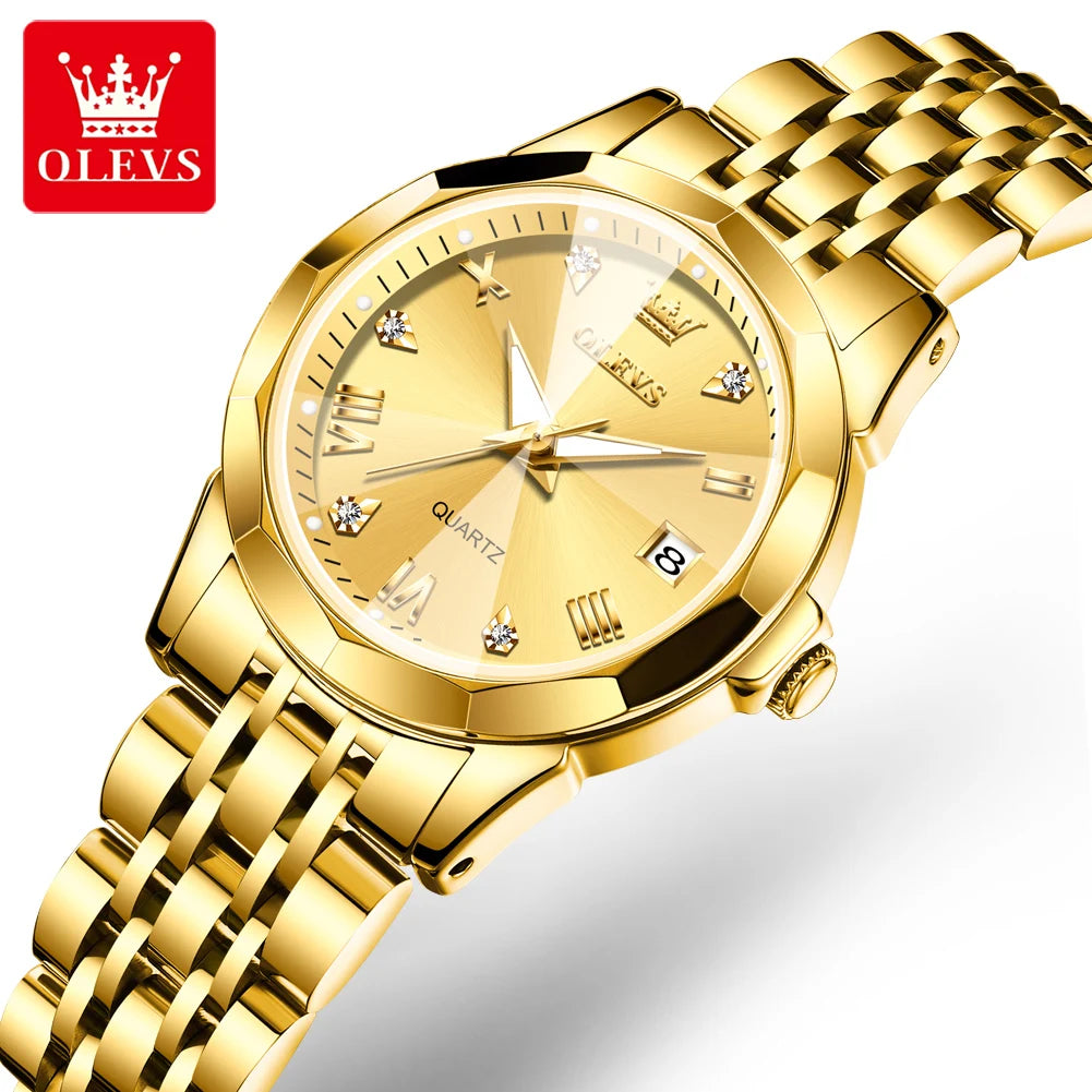 OLEVS 9931 Top Brand Women's Watches Elegant Rhombus Mirror Original Quartz Smart Ladies Wristwatch Stainless Steel Waterproof