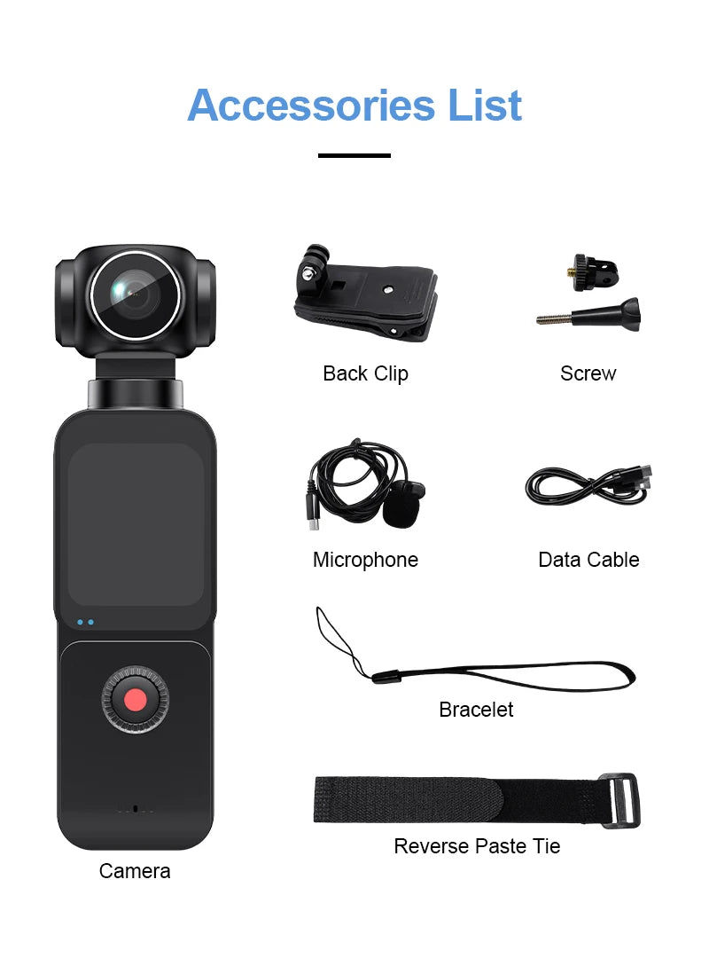 2026 New Touch Screen Action Camera WiFi Multi-function 4K 270 Degree Support Face Tracking Function Sport Pocket Action Camera