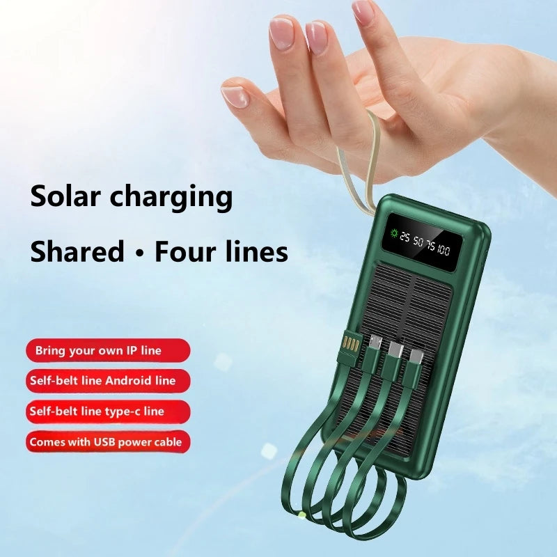 Sell Like Hot Cakes Usb Dual Input Port Li-polymer Built-in 4 Cables Solar Mobile Charger Portable Solar Power Bank 10000mah
