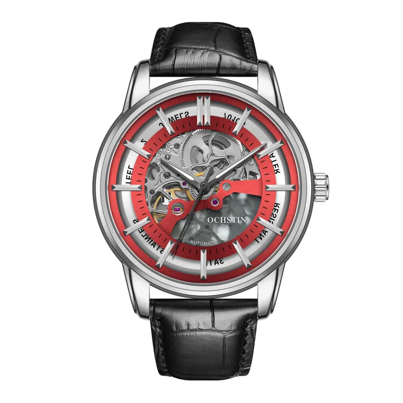 OCHSTIN 7010A GA7010A  Leather Strap Business Men's Watches Waterproof Fashion Clock Hollow Out Automatic Mechanical Wristwatch
