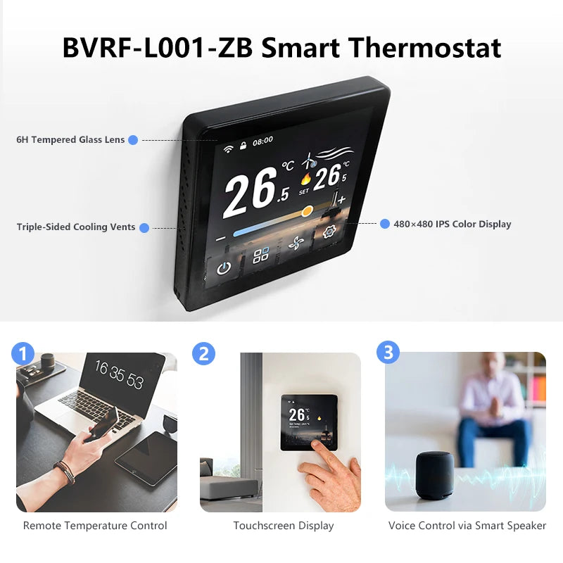 2025 4 Inch Smart Home Automation Central air Conditioning Thermostat Fluorine Machine Controller Fan Coil Touch Screen