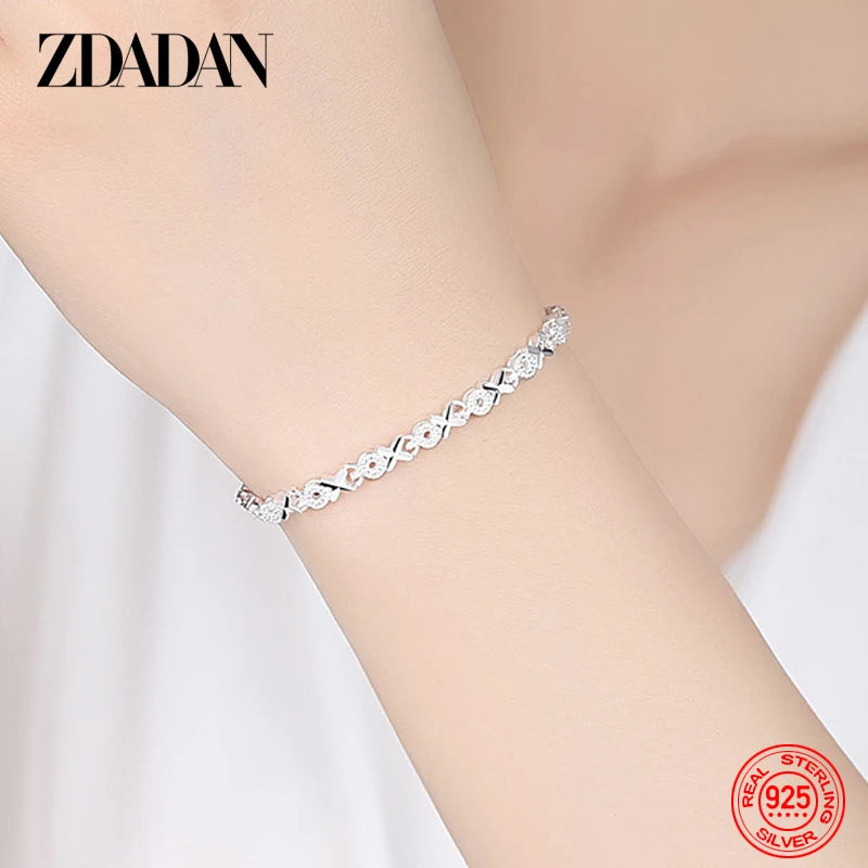 ZDADAN 925 Sterling Silver Bracelet Chain For Women Fashion Wedding Jewelry Gift