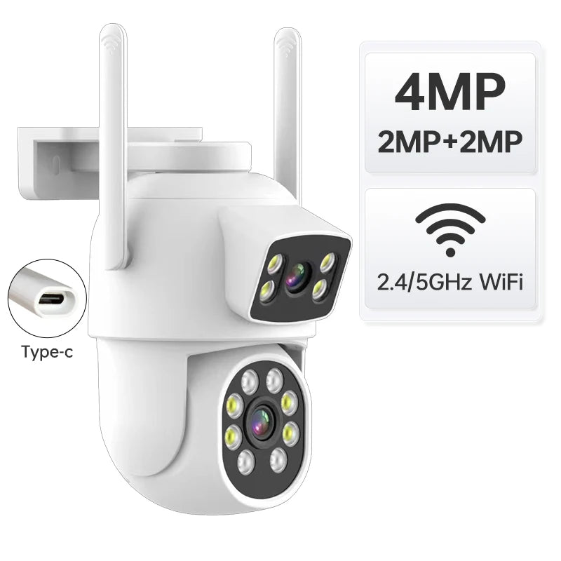 Manufacturer Eseecloud 4MP Dual Lens Dual-screen WIFI Security Camera Wireless Waterproof CCTV Outdoor Camera Home