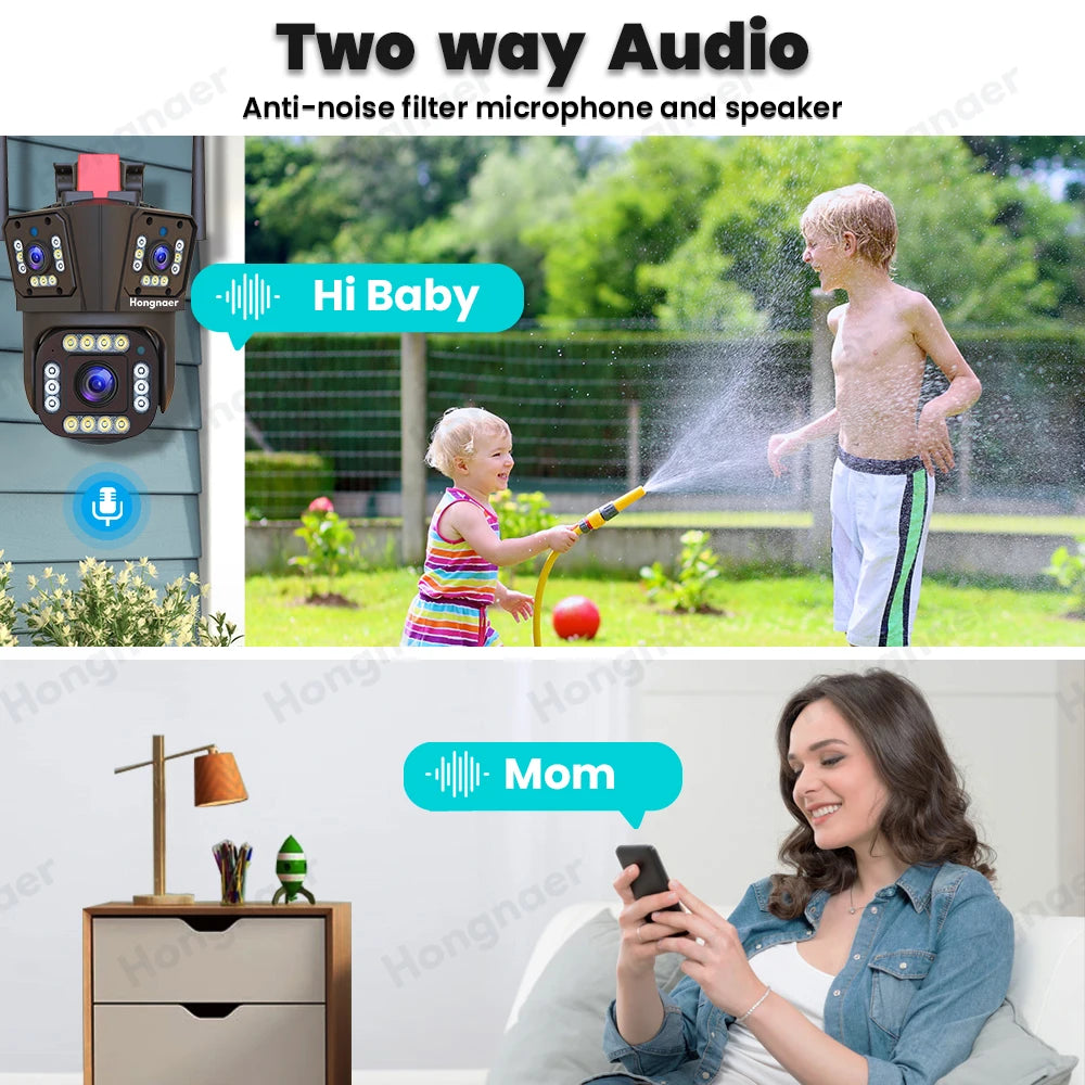 New Trend 12MP WiFi IP 3 Lens PTZ Camera Home Surveillance 6K Outdoor WiFi Security CCTV Network Cameras