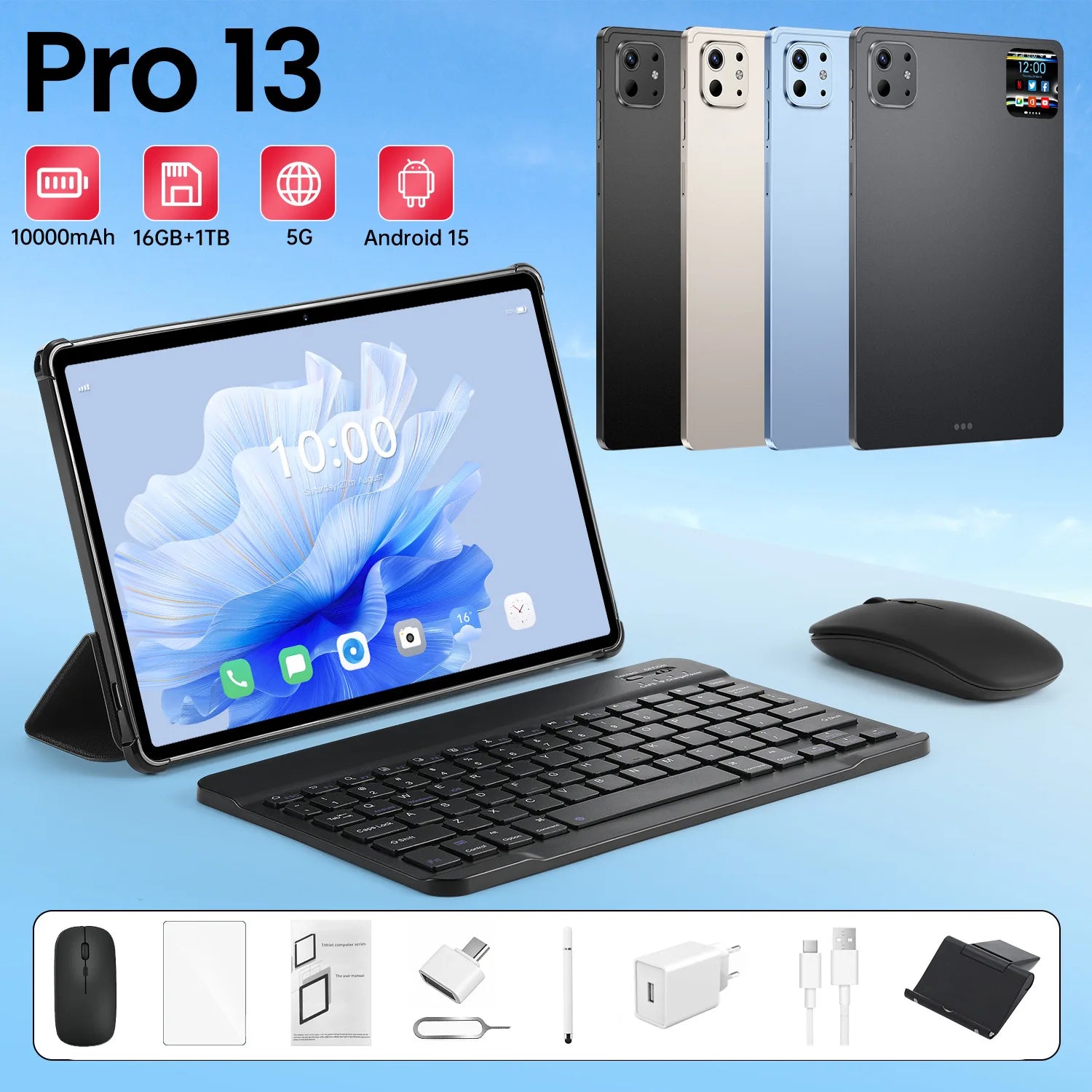 10.1 Inch Android 15 2-in-1 Tablet 16GB RAM 1TB ROM Octa-Core MTK 4G Dual SIM New 1920x1200 Business Study Education 2.0GHz Drop
