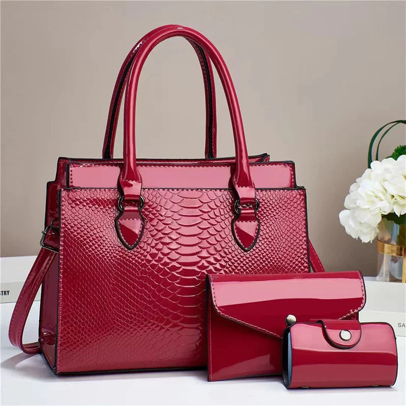 New Three Piece Set Versatile Fashion Retro Crocodile Pattern Simple and Elegant Temperament Bags Women Handbags Lady