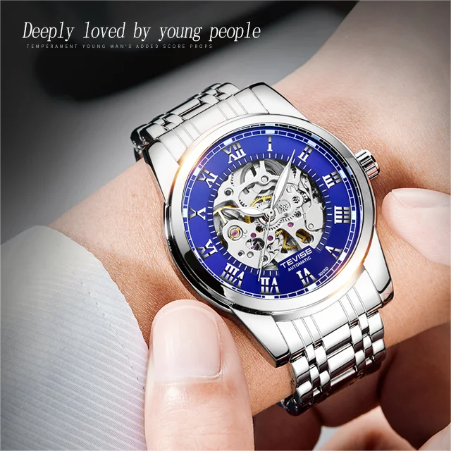 TEVISE T9005D Charm Hollow Luminous Automatic Life Waterproof 9005D Mechanical Luxury Stainless Steel Strap Men's Watches