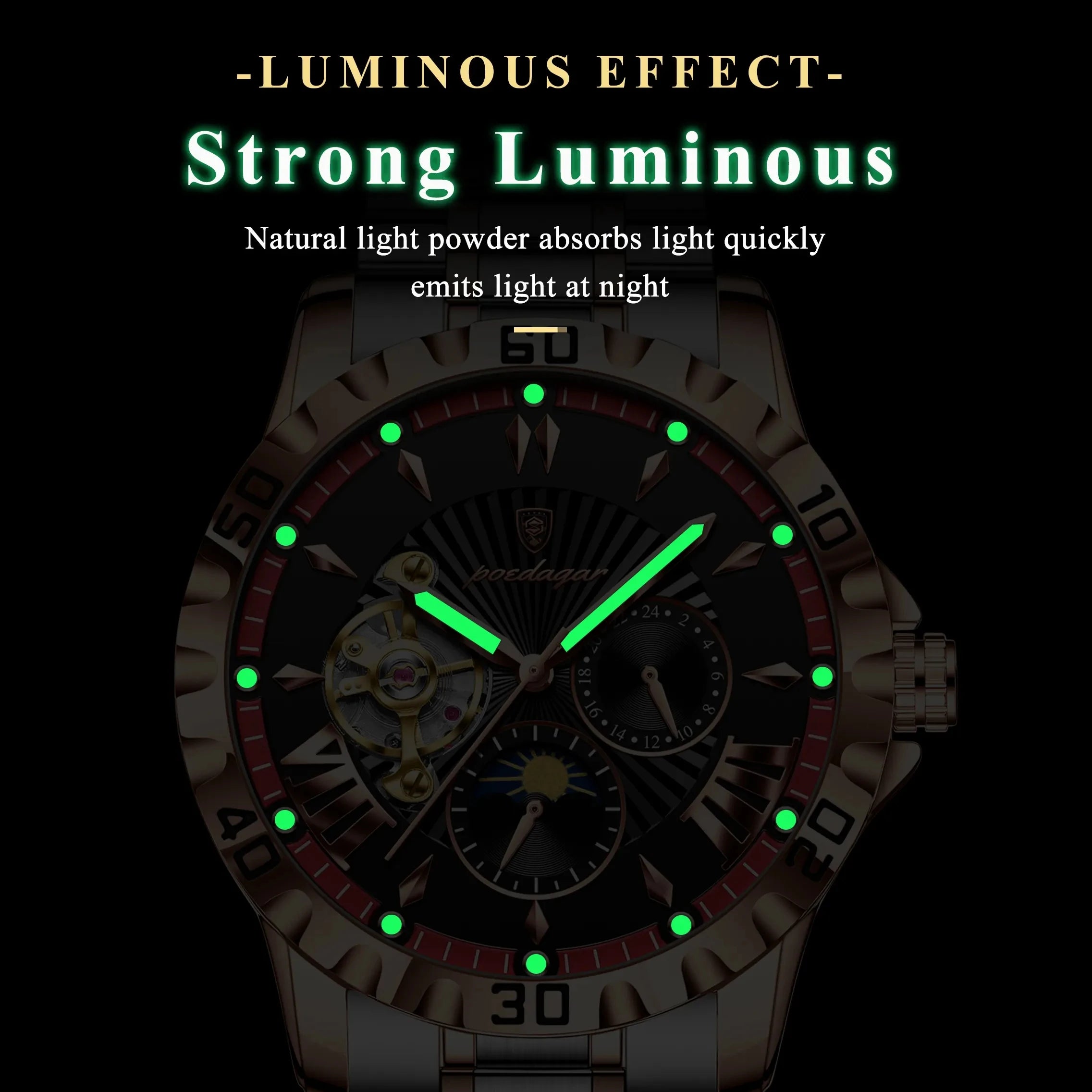 POEDAGAR 1415 Automatic Mechanical Man Watch Waterproof Luxury Men Hollow Out Tourbillon Luminous Stainless Steel Men's Watches
