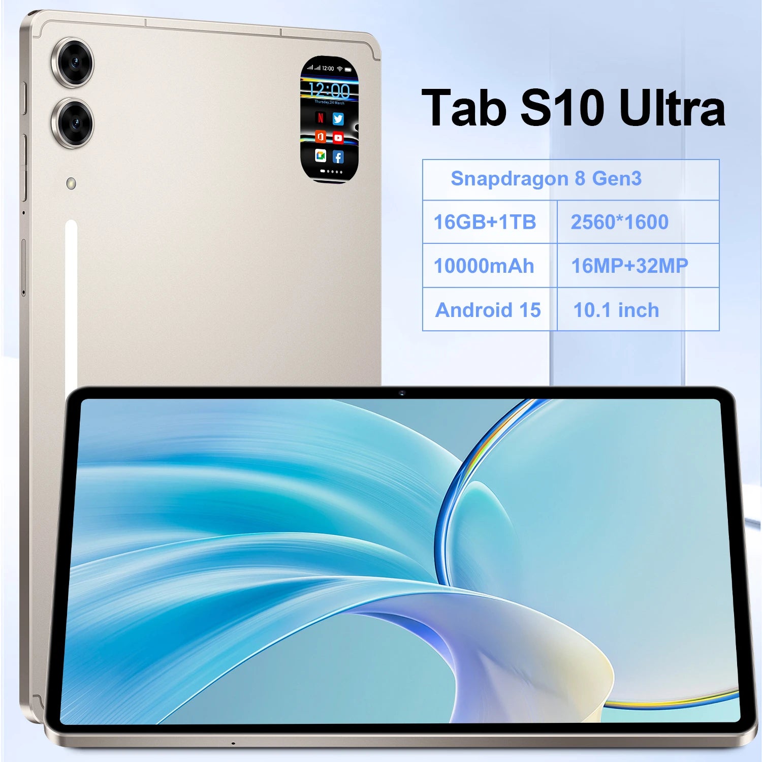 2026 New Arrival 5G Smart Education Tablet 10.1 Inch Tab S10 Ultra 16GB+1TB Deca Core Android 15 10000mAh Large Battery
