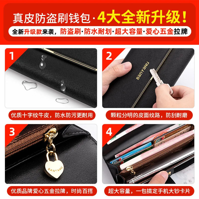 April New Women's Wallet Long Multiple Card Position Ladies Handbag Simple Fashion Genuine Leather Women's Bags Thin BYN-1655