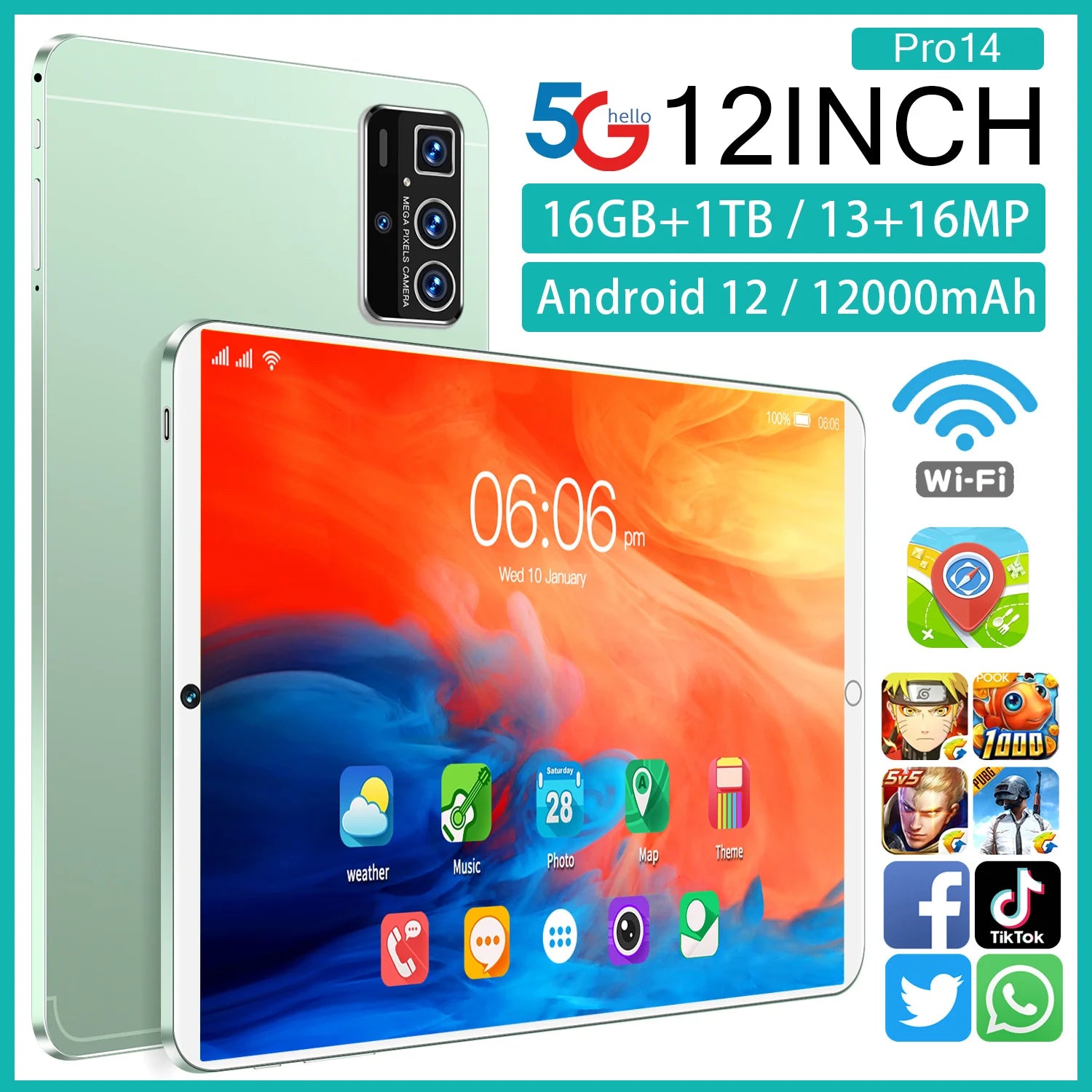 High-Performance Tablet PC 2025 New Pad Mini 16GB RAM 1TB ROM Dual SIM 10.1 Inch  Battery