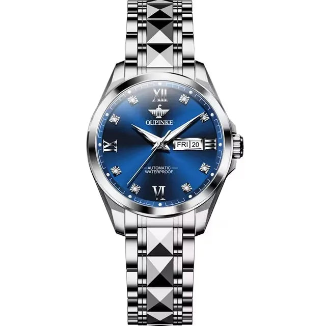 Oupinke 3262 Women's Watches Elegant Trend Girl Silver Tungsten Steel Strap Classic Calendar Date Chronograph Ladies Wristwatch