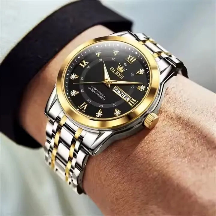 OLEVS 5513 Men's Watches Fashion Gold Hot Quartz Watch for Man Stainless Steel Waterproof Luminous Wrist Watch Date Week