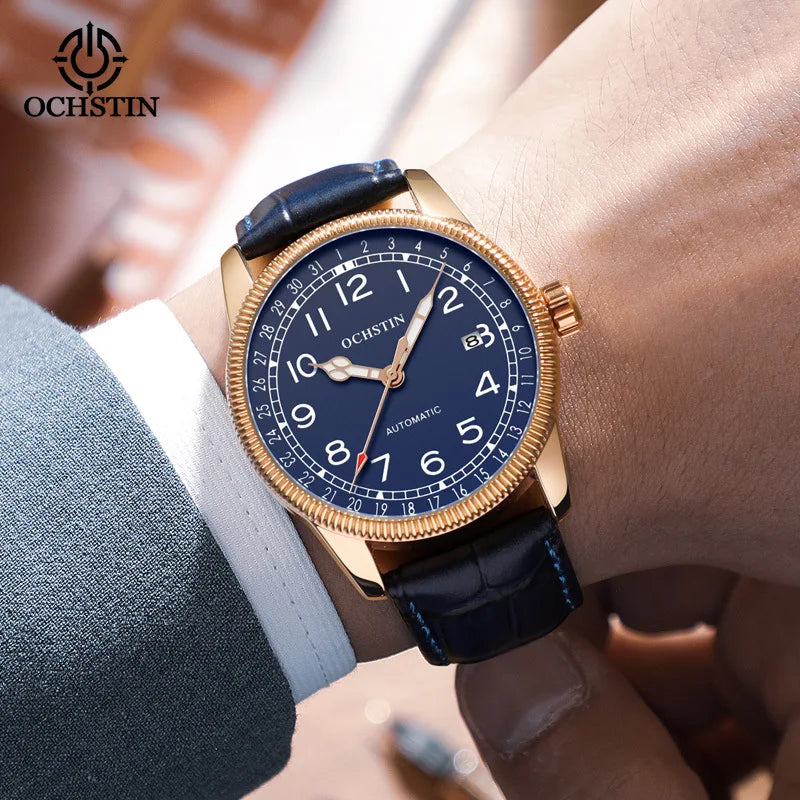 OCHSTIN 7006 GA7006 Automatic Business Luminous Hands Dial Mechanical Men's Watches Nylon Band Genuine Leather Clock Relogio