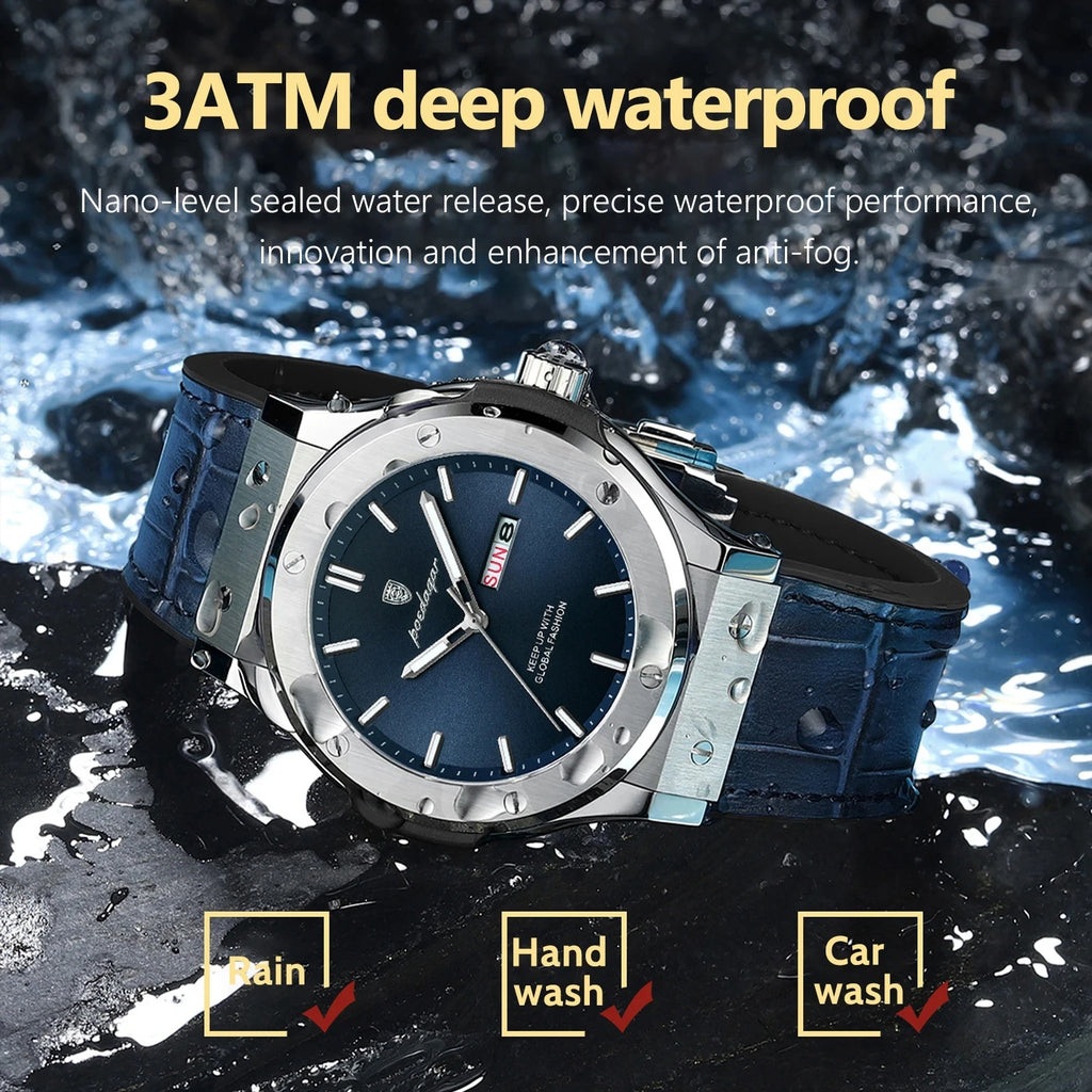 POEDAGAR Fashion Men's Watches Trend Classic Classic Quartz Watch for Man Waterproof Luminous Week Date Wristwatch Leather 952