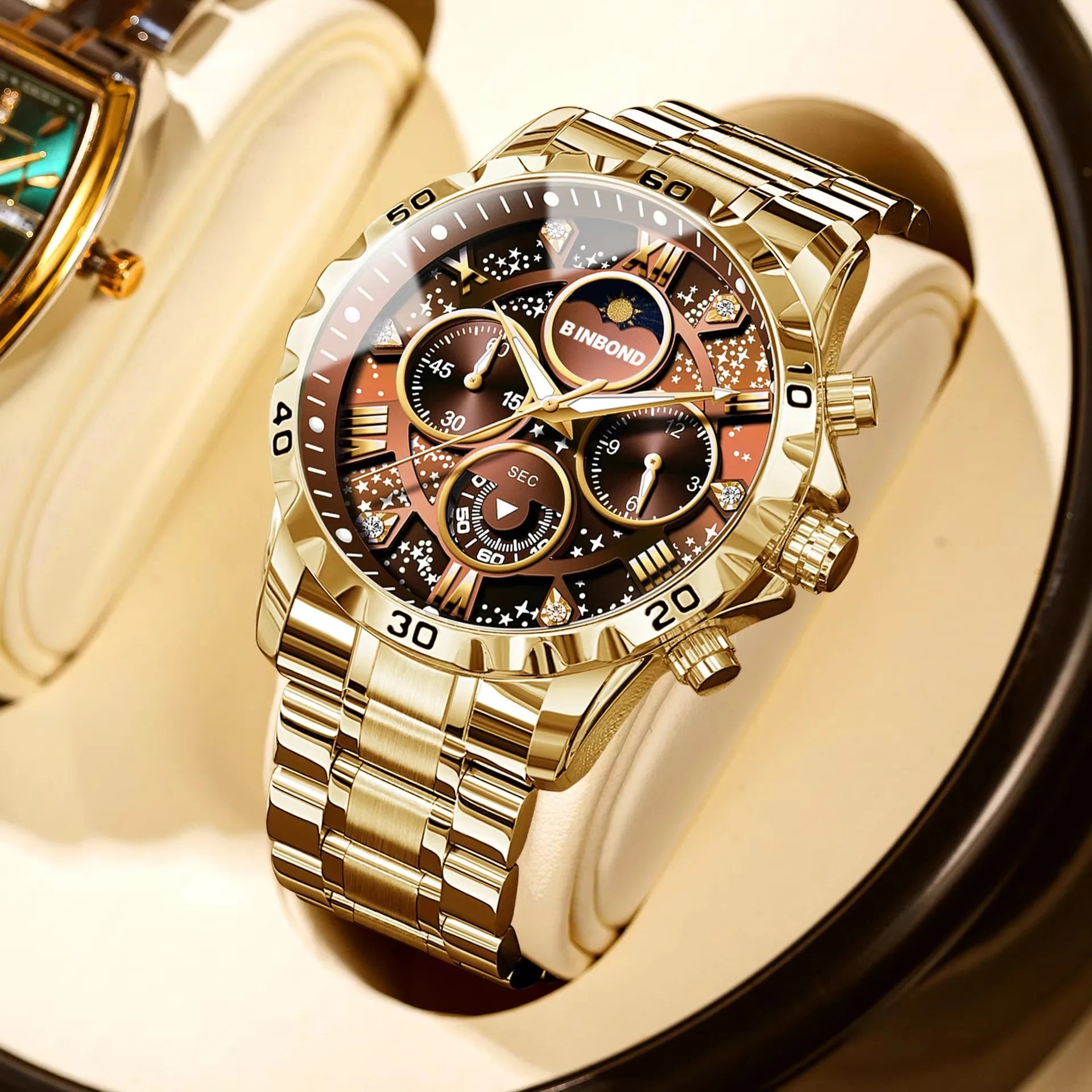 Binbond B7741 7741 Waterproof Luminous Chronograph Original Men Clock Sports Date Stainless Steel Quartz Men's Watches Reloj