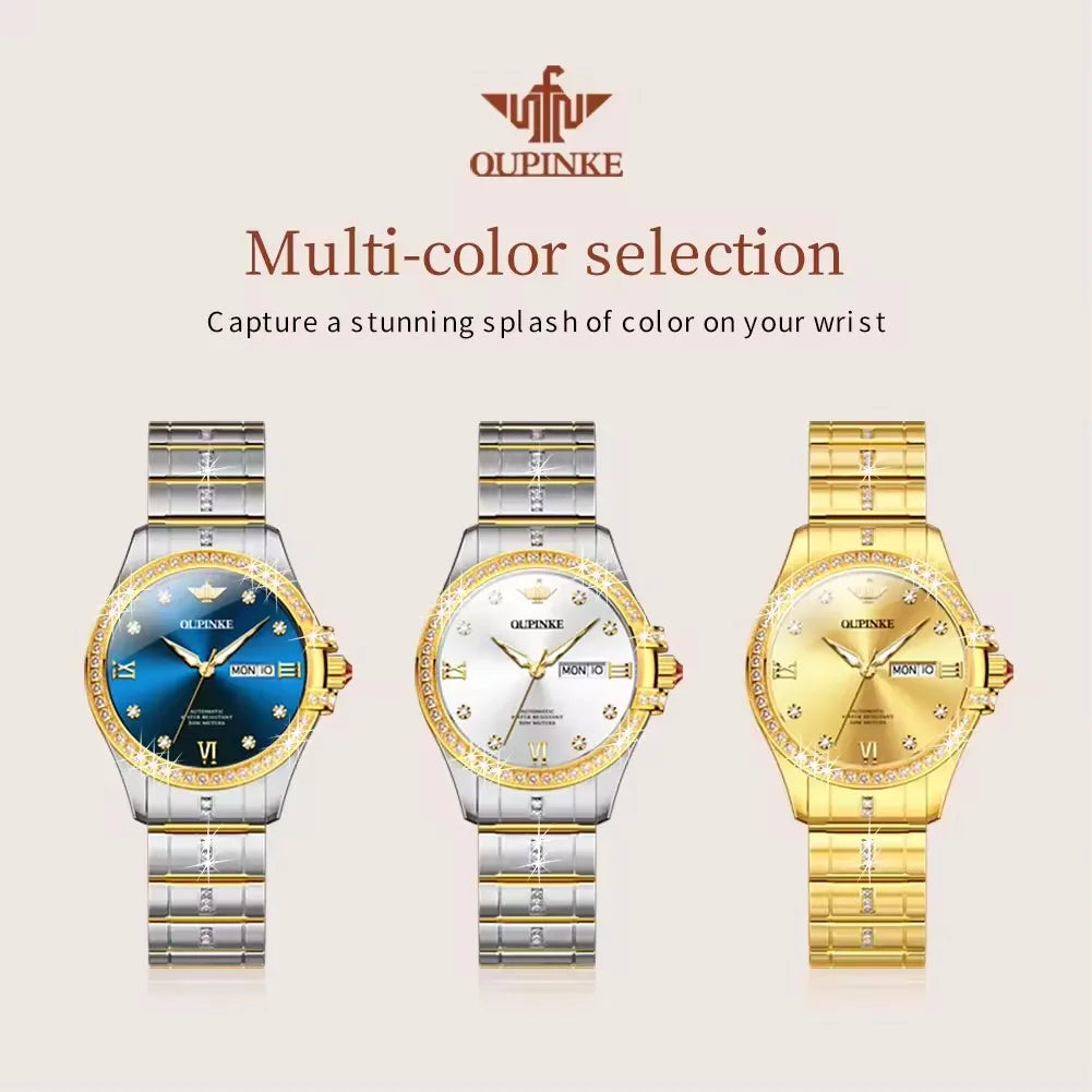 Oupinke 3195 Automatic Mechanical Watch Bracelet Luxury Diamond Dial Calendar Luxury Women's Watches Waterproof for Ladies Wrist