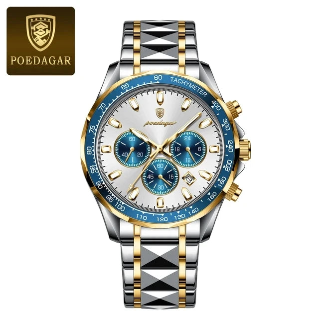 POEDAGAR 815 Sports Quartz Watches Men Stainless Steel Waterproof Calendar Watch Wrist Luminous Hands Men's Watches Reloj Clock