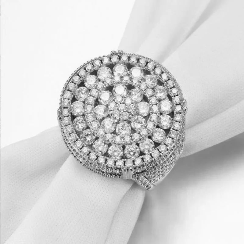 Hot Sale Hollow Out Round Crystal Ladies Ring Micro Paved Full Bling Iced Out Rhinestone Zircon for Women Men Party Jewelry