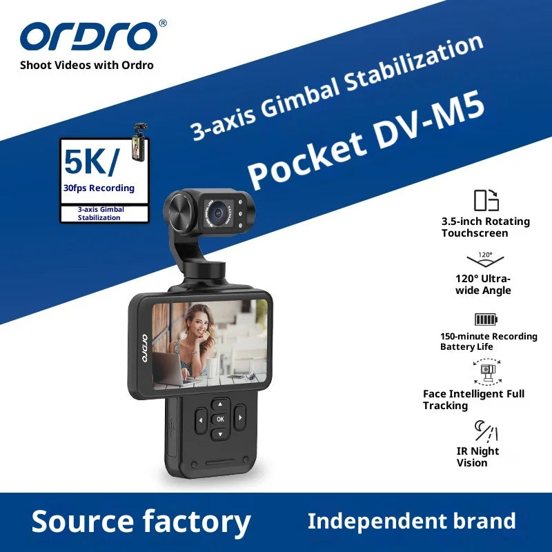 Factory  M5 Pocket Camera Three Axis Gimbal 5K 4k AI Face Tracking Camera Vlog Camcorder Professional Vlog