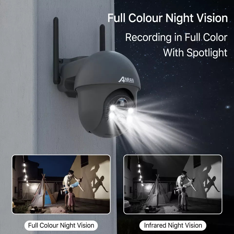 ANRAN 2K Wireless Solar Camera Outdoor,Home Security Camera WiFi,PTZ 360° View,PIR Human Detection,IP65 Waterproof,2 Way Audio
