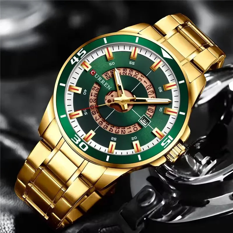 CURREN 8359 Gold Men's Watches Luxury Fashion Casual Business Stainless Steel Waterproof Date Top Brand Quartz Watch for Men