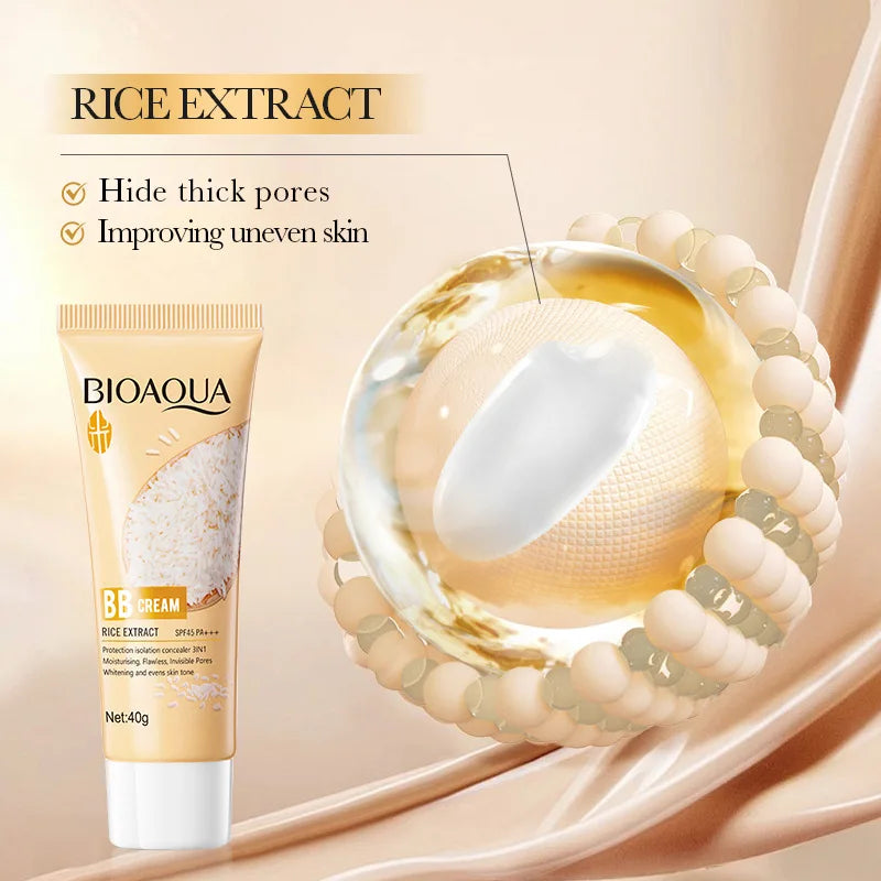 40g Rice Raw Pulp BB Cream Beautify Skin Tone Hide Pores SPF45 PA+++ Effcient Isolation Brighten the Skin