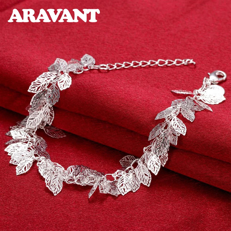 Aravant 925 Silver Multi Leaves Bracelet Chain For Women Fashion Jewelry Gifts