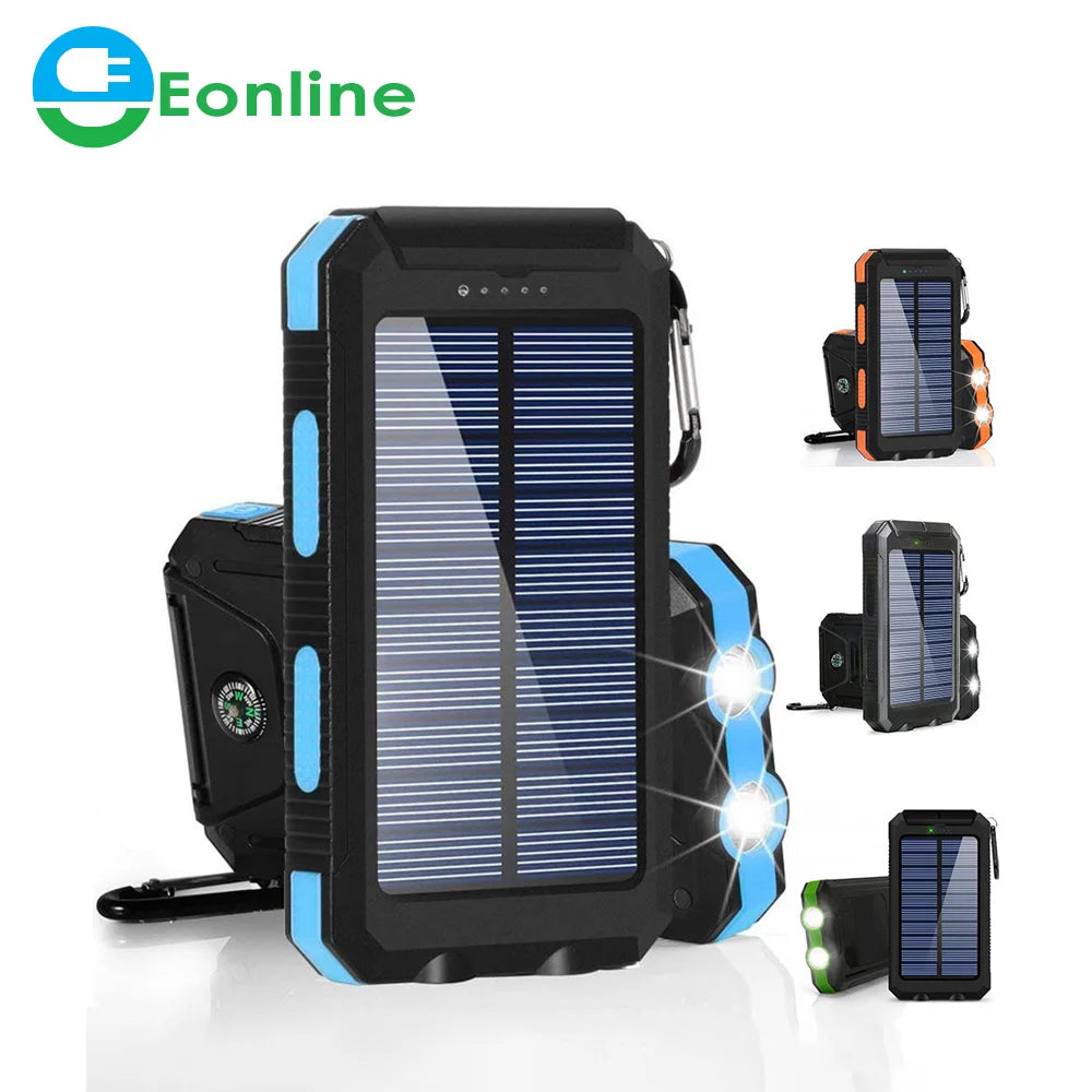 8000mAh 10000 Portable Solar Power Bank Charging Poverbank Three Defenses External Battery Charger Strong LED Light Double USB