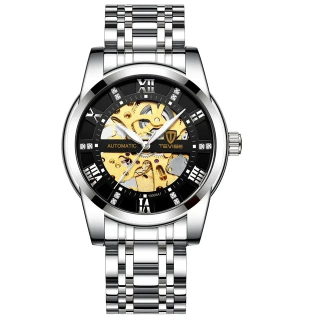 TEVISE T9005A 9005A Mechanical Roman Digital Hollow Luminous Function Automatic 3ATM Waterproof Stainless Steel Men's Watches