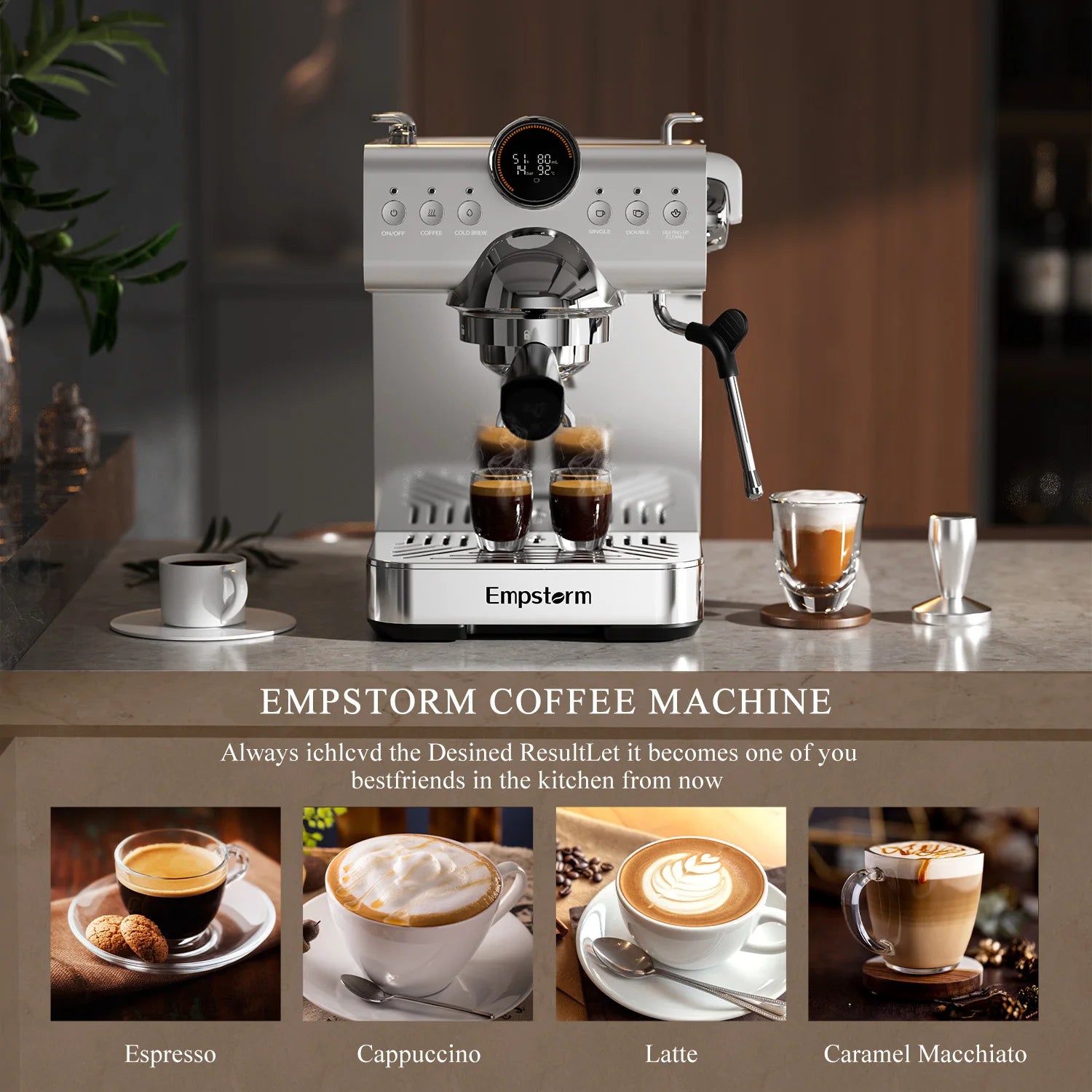 For CB1 New Design High Quality Electric Semi-Automatic Coffee Maker with Cold Brew & Milk Frother for Household Use
