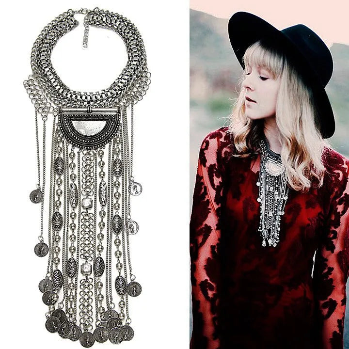 2025 New Fashion Vintage Indian Statement Necklace Women Jewelry Maxi Long Big Chunky Boho Ethnic Large Collar Choker Necklace