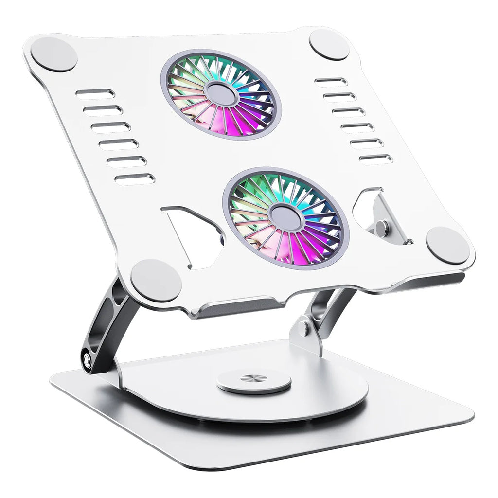 Dual-Fan 360 Rotation Aluminum Adjustable Foldable Ergonomic  Laptop Stand with Cooling Fan Desktop Tablet PC Stands Bulk Order