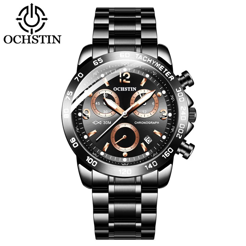 OCHSTIN 6123B GQ6123B Sports Multi Functional Quartz Movement Leisure Stainless Steel Strap Chronograph Waterproof Men's Watches