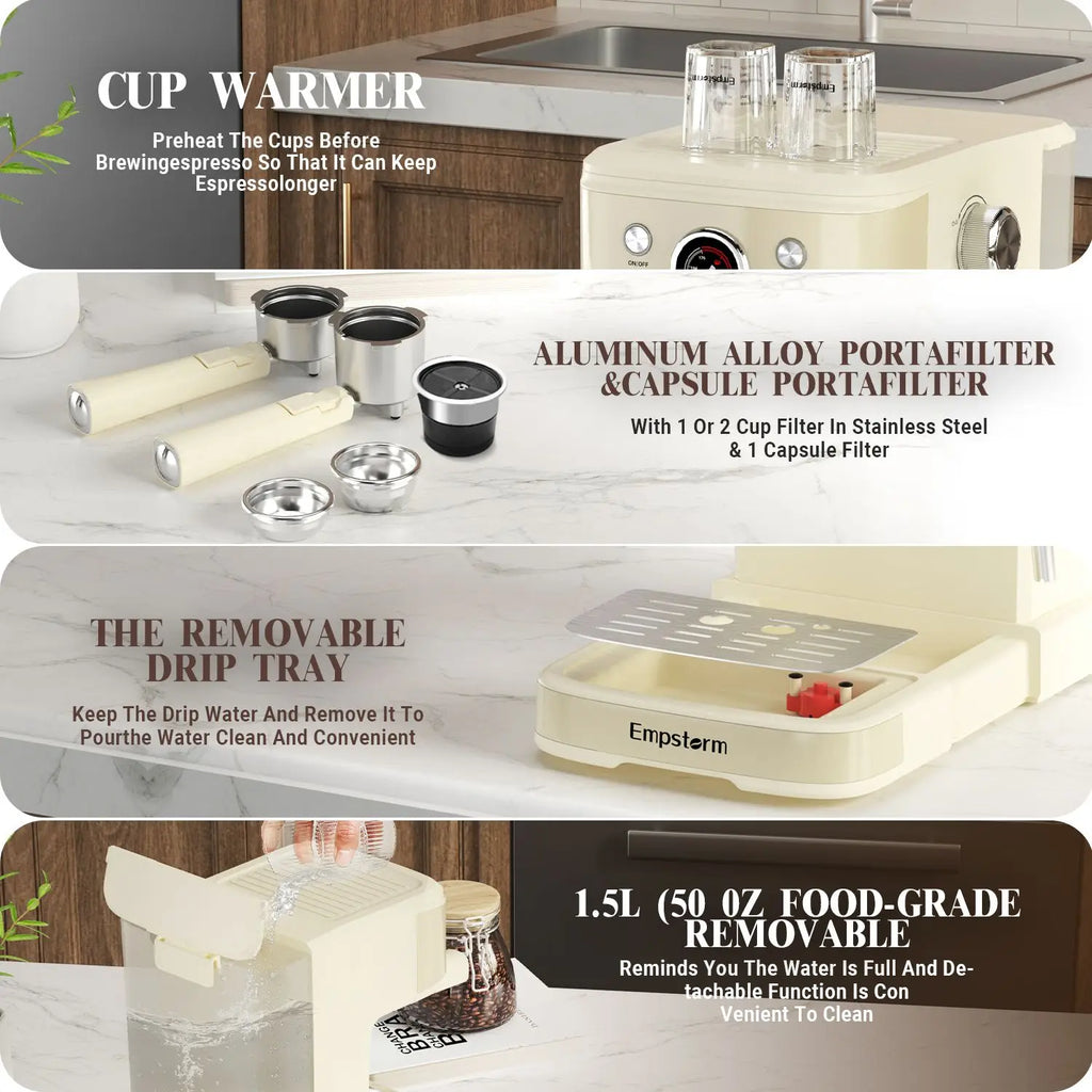 Empstorm EU Local Delivery Small Kitchen Appliances 220V 20bar Semi-Automatic Coffee Maker Manual Espresso Machine