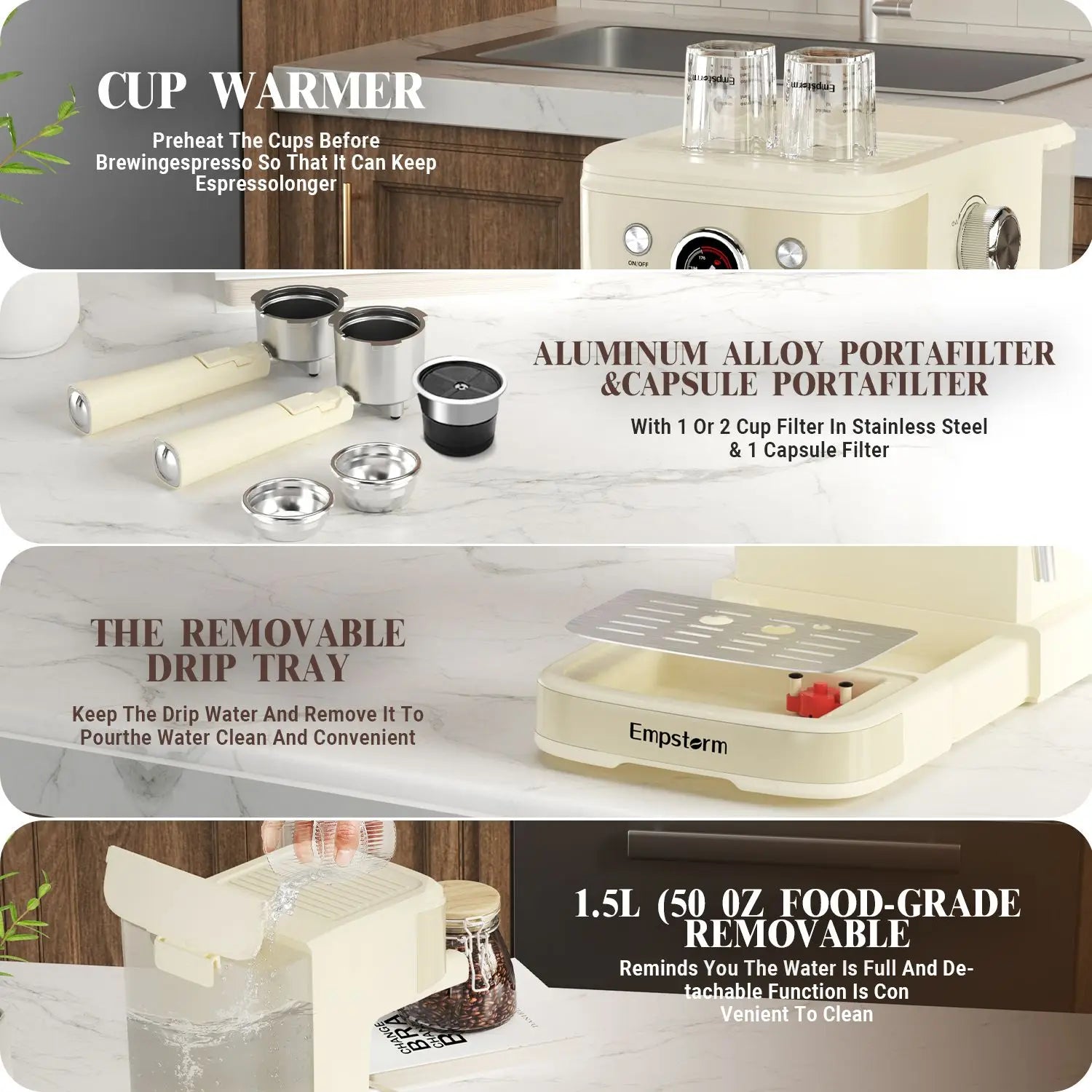 Empstorm EU Local Delivery Small Kitchen Appliances 220V 20bar Semi-Automatic Coffee Maker Manual Espresso Machine