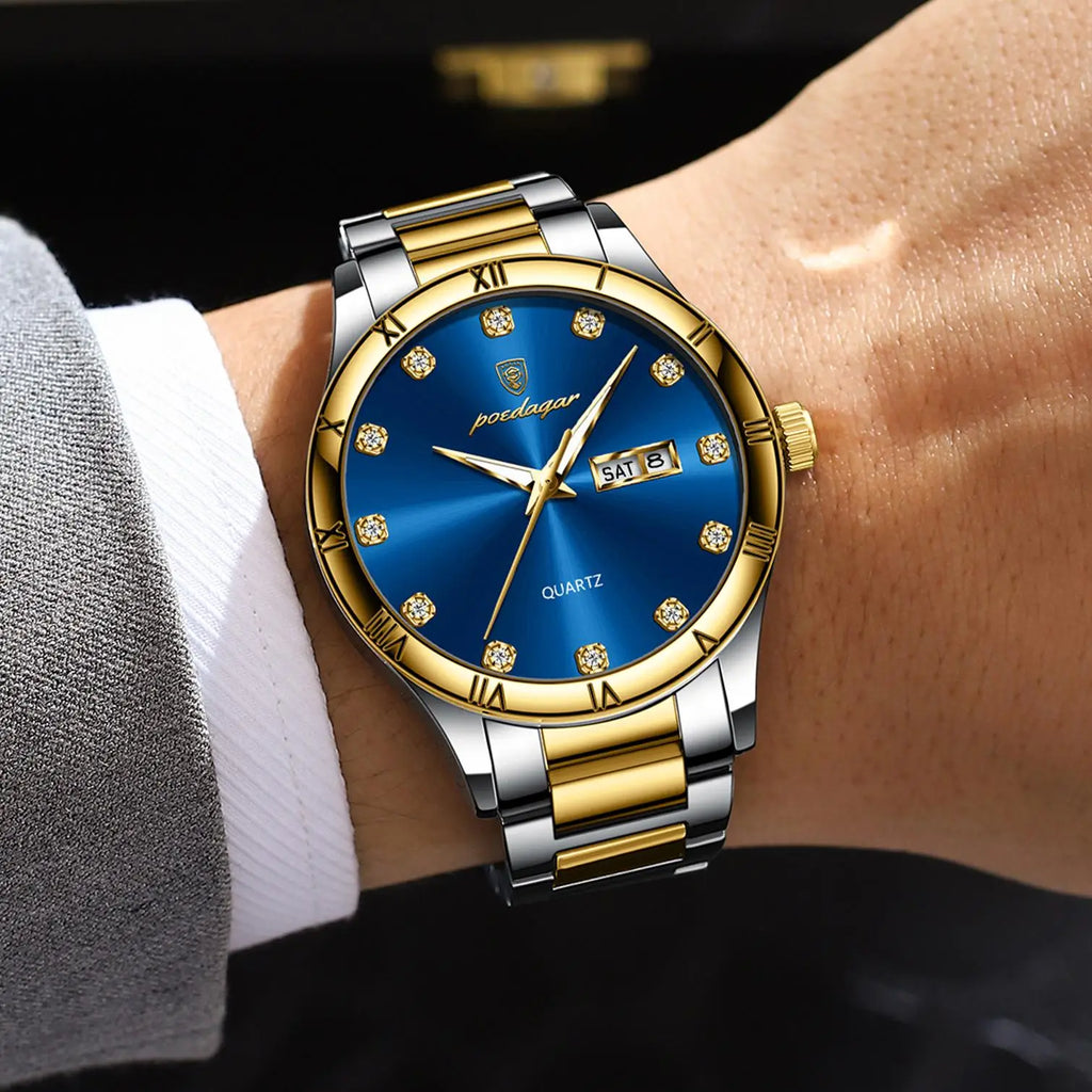 POEDAGAR 878 Waterproof Luminous Man Wristwatch Top Luxury Watch Man Date Week Quartz Stainless Steel Men's Watches Sports Reloj
