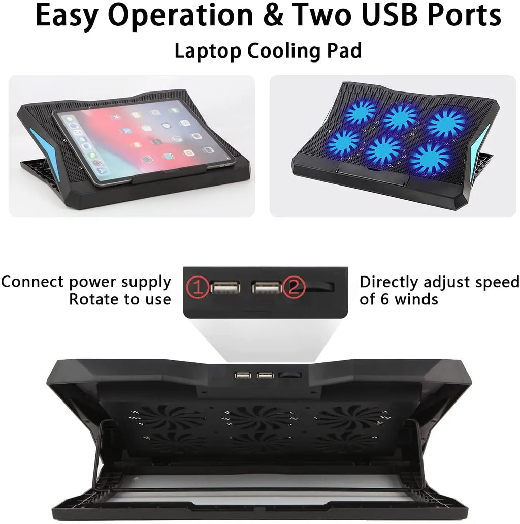 Factory Direct Stock Plastic Six Fans Laptop Cooling Pad Mute Speed Adjustable Height 17'' Inch Laptop Cooler