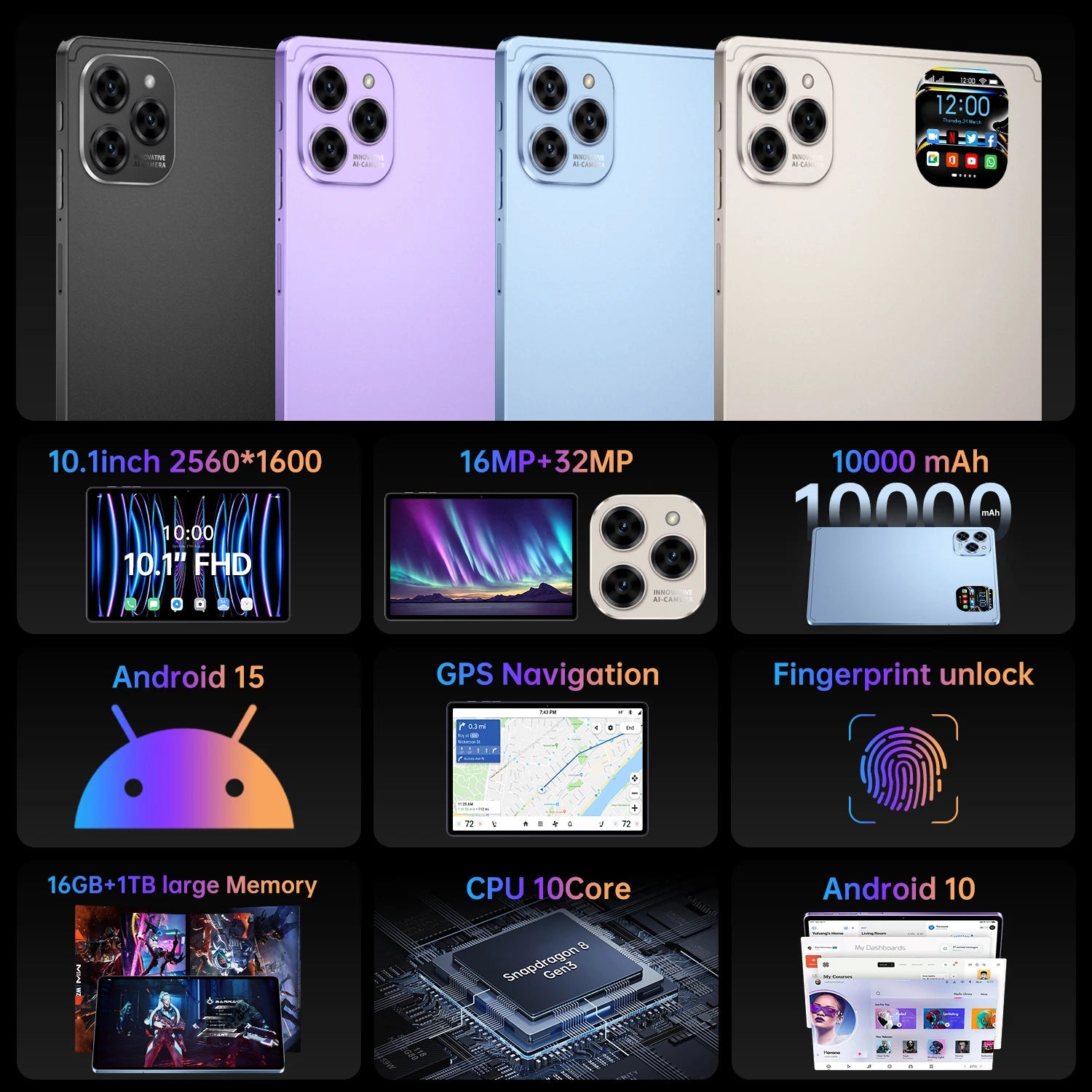 Wholesale 5GTablet Tablet for Pad 16 Pro | 10.1" 16GB+1TB Android 15 | 10000mAh Battery 5G WiFi
