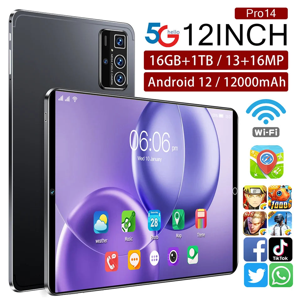 Hot Sell New 2025 Pad 16gb Ram 1tb Rom Dual Sim 12 Inch Wifi Gps Battery 4g 5g Calling Tablet Pc Gsm Tablet Pc