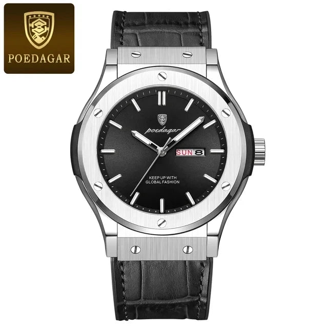 POEDAGAR 952 Fashion Men's Watches Trend Classic New Quartz Watch for Man Waterproof Luminous Week Date Wristwatch Leather