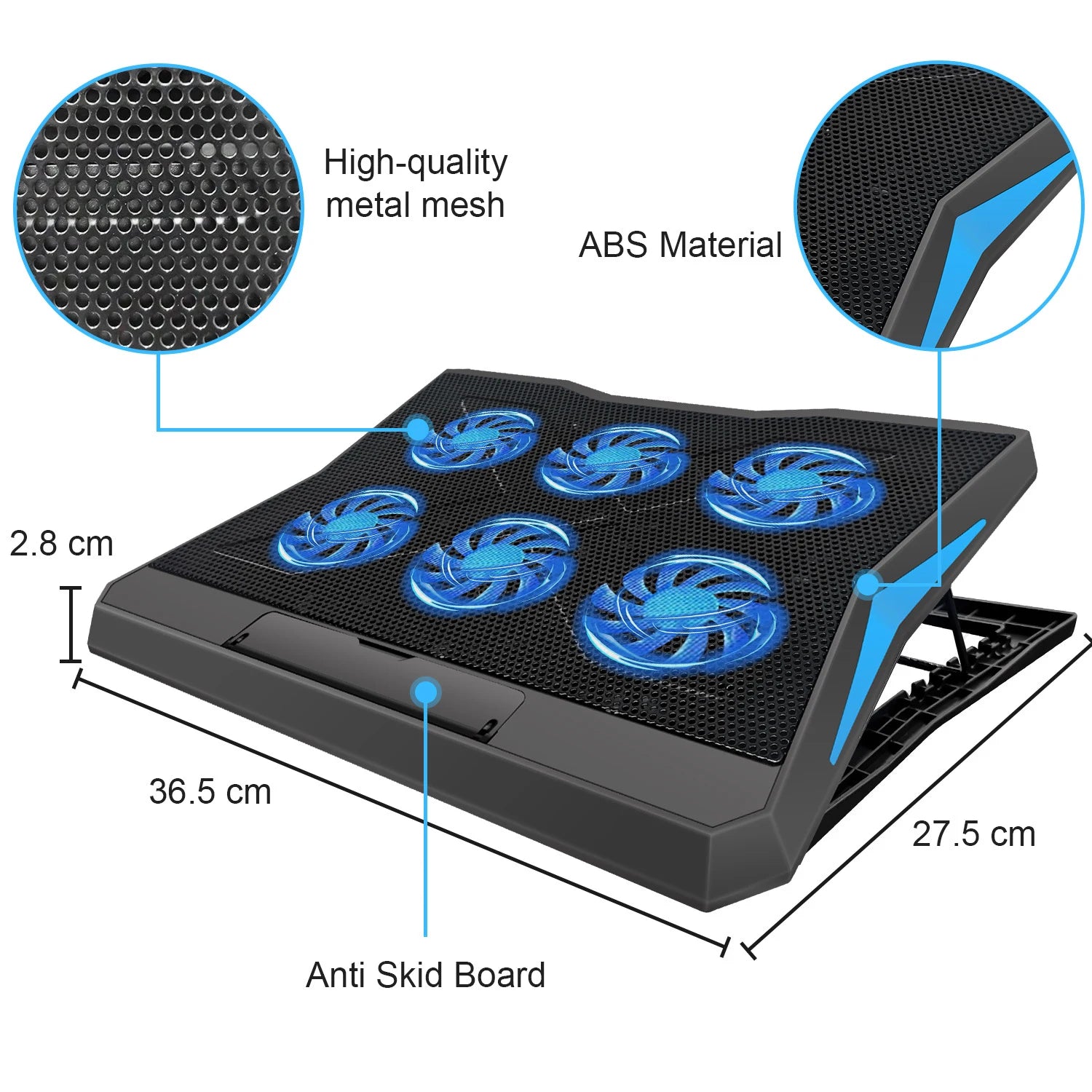Factory Direct Stock Plastic Six Fans Laptop Cooling Pad Mute Speed Adjustable Height 17'' Inch Laptop Cooler
