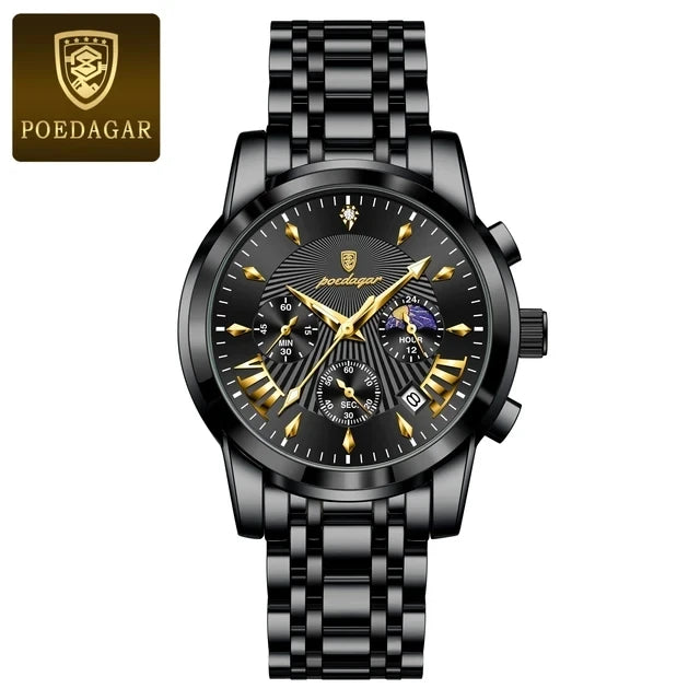 POEDAGAR 813 Fashion Men Quartz Watch Waterproof Luminous Date Chronograph Wristwatch Man Luxury Stainless Steel Men's Watches