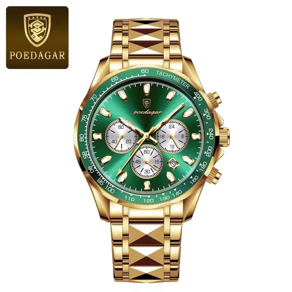 POEDAGAR Sports Watch Wrist Men Stainless Steel Quartz Watches Waterproof Luminous Date Chronograph Men's Watches Reloj Clock