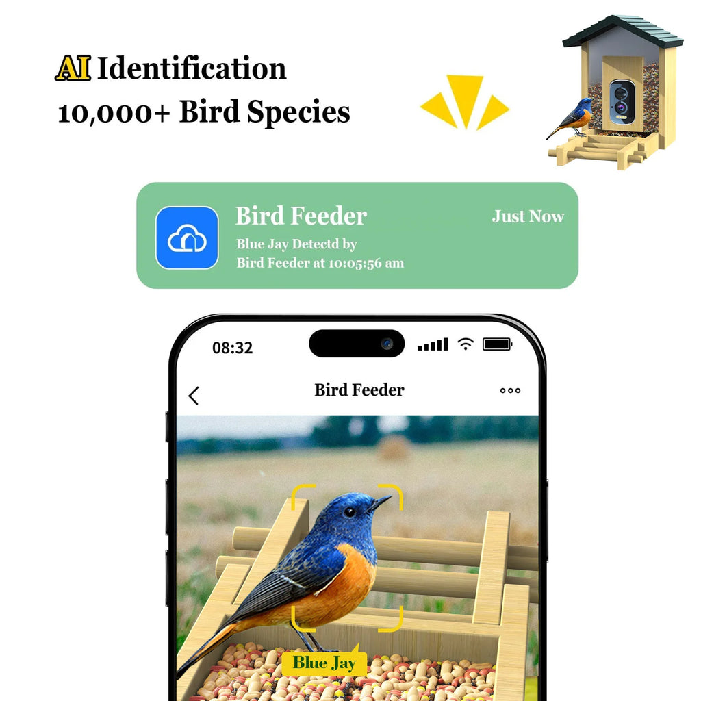 Smart Bird Feeder with Camera Solar Powered AI Camera for Identify Bird Species Auto Capture Bird Videos