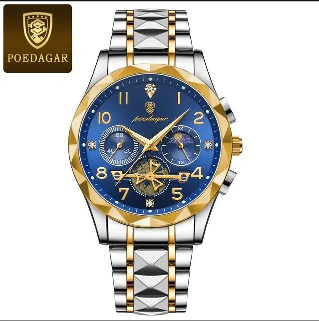 POEDAGAR 972 New Sports Watch Men Stainless Steel Man Quartz Wristwatch Waterproof Luminous Chronograph Men's Watches